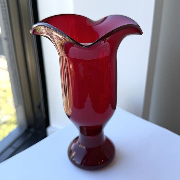 Vintage Blenko Glass Wayne Husted Regal Line Vase 1960 Ruby Red #7-RE - Picture 4 of 10
